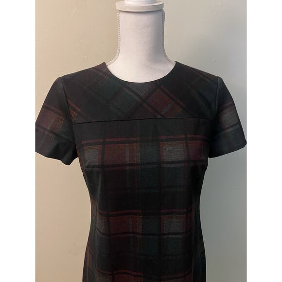 Calvin Klein Green Red Sheath Dress Short Sleeve Holiday Professional Size 4 - Picture 2 of 7